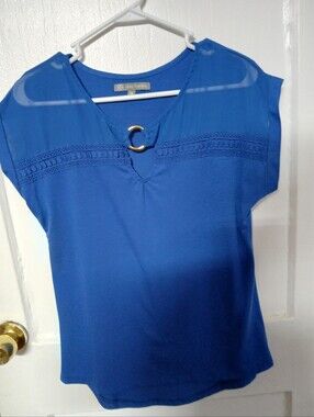 Daisy Fuentes Royal Blue Ring-Accent Short Sleeve Blouse
